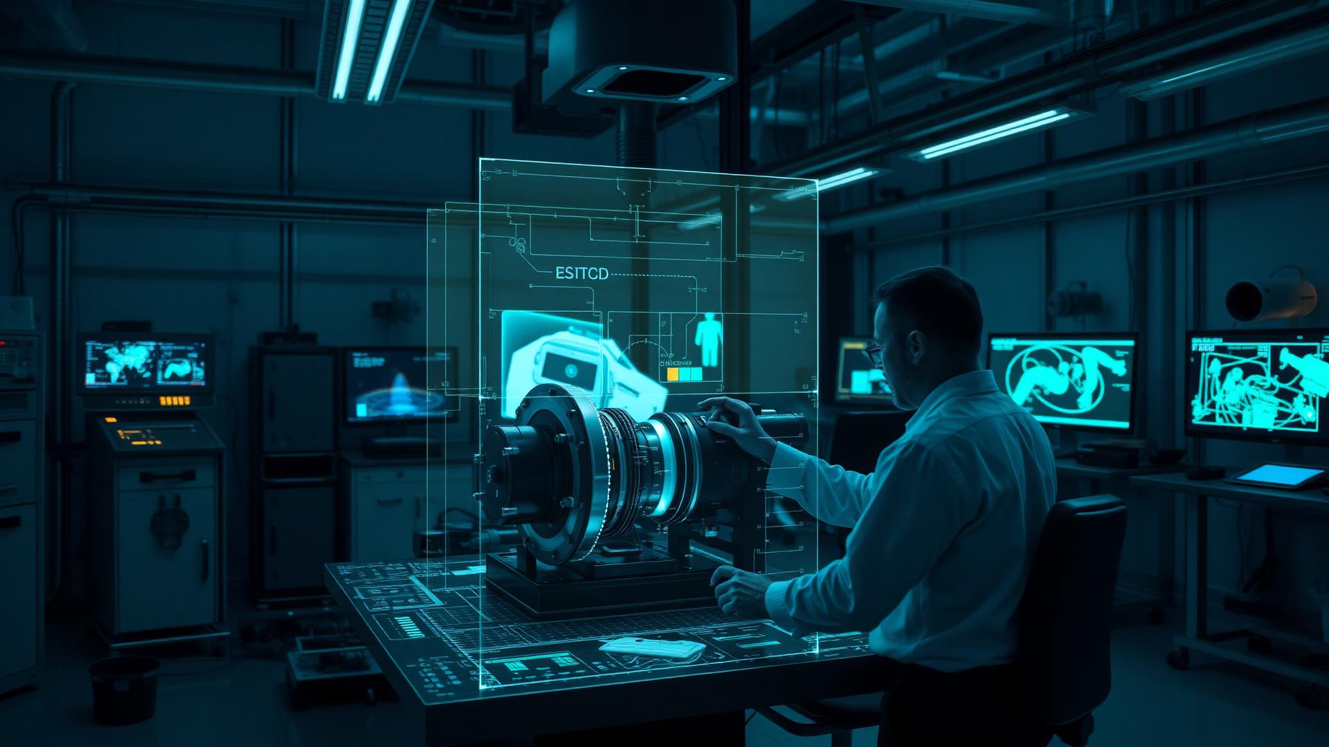 R&D laboratory with engineers prototyping an industrial machine